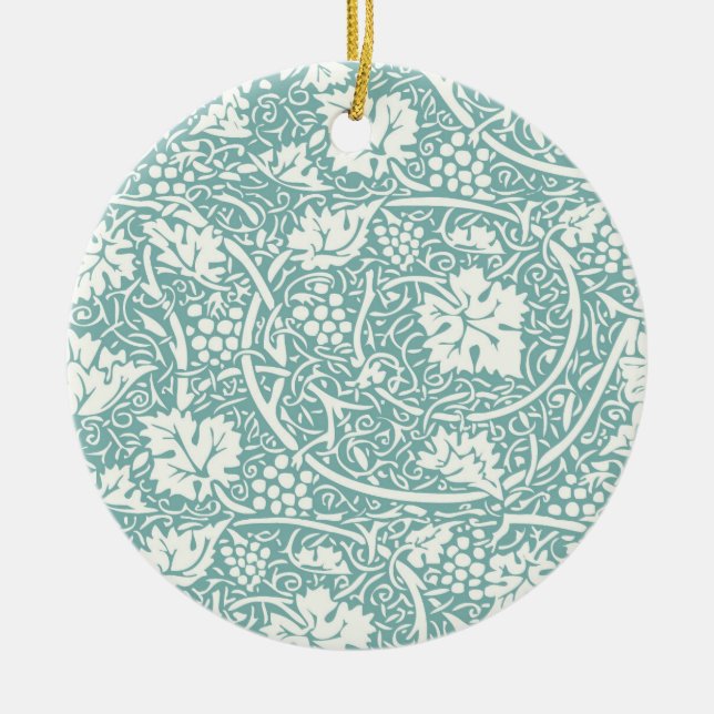 William Morris Grape Pattern Teal Turquoise Ceramic Tree Decoration (Front)