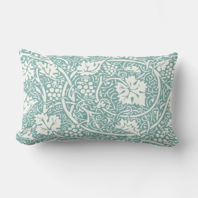 William Morris Grape Pattern Teal Turquoise Lumbar Cushion (Front)