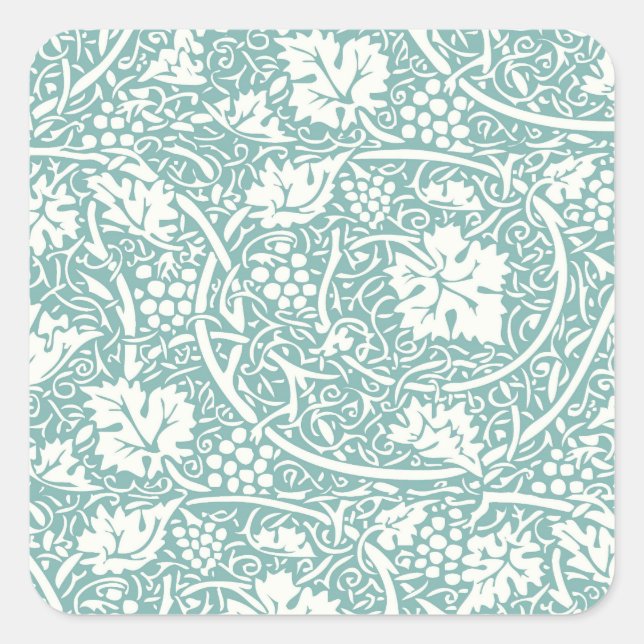 William Morris Grape Pattern Teal Turquoise Square Sticker (Front)