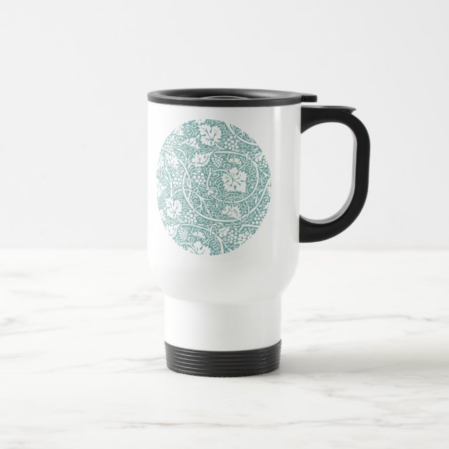 William Morris Grape Pattern Teal Turquoise Travel Mug (Right)