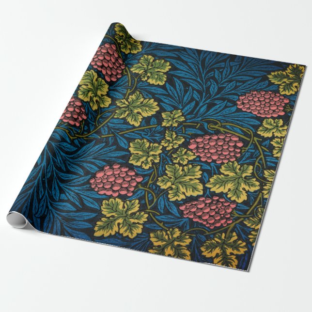 William Morris GRAPE VINE BLUE Wrapping Paper (Unrolled)