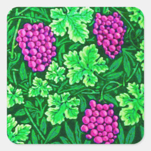 William Morris Grapevine, Magenta and Green Square Sticker