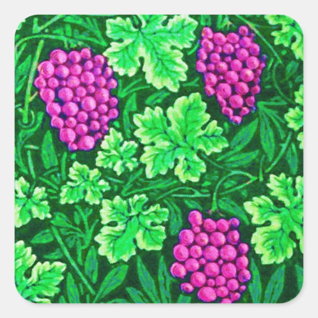William Morris Grapevine, Magenta and Green Square Sticker (Front)