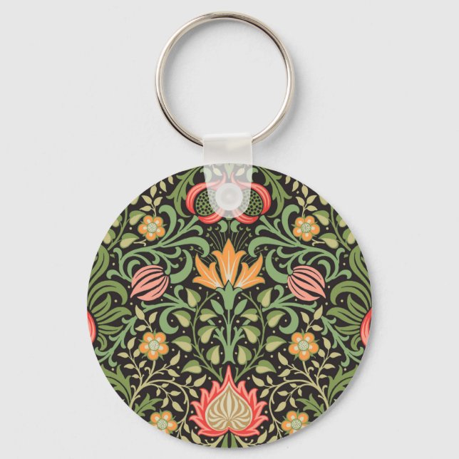 William Morris Graphic Persian Floral Design Key Ring (Front)