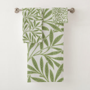 William Morris Green Floral Botanical Pattern Bath Towel Set