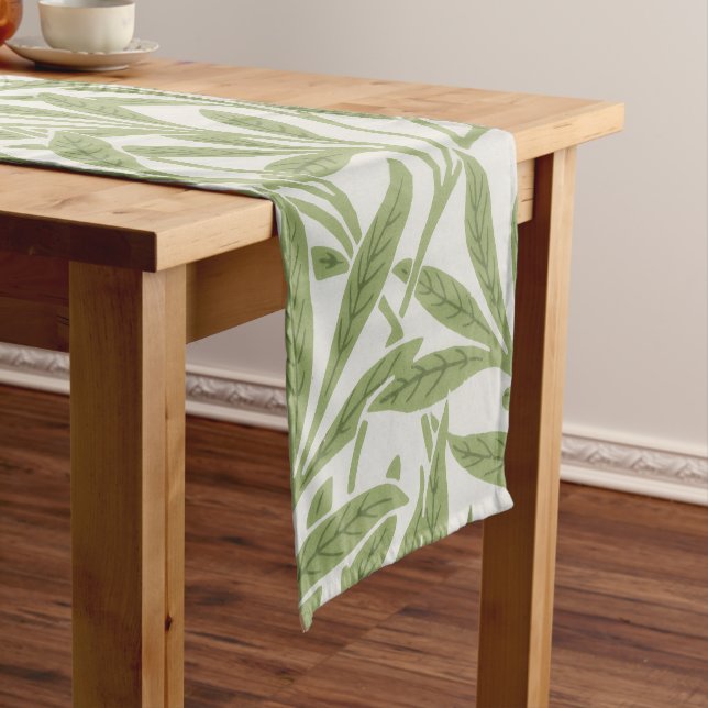 William Morris Green Floral Botanical Pattern Short Table Runner (In Situ)