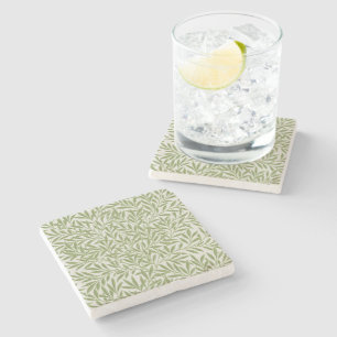 William Morris Green Floral Botanical Pattern Stone Coaster