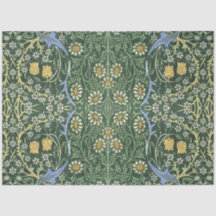 William Morris Green Floral Vintage White Daisies