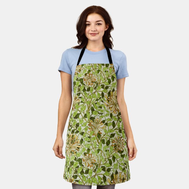 William Morris Green Honeysuckle Floral Wallpaper Apron (Worn)