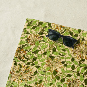 William Morris Green Honeysuckle Floral Wallpaper Beach Towel