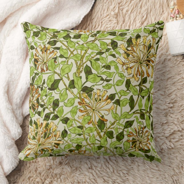 William Morris Green Honeysuckle Floral Wallpaper Cushion (Blanket)