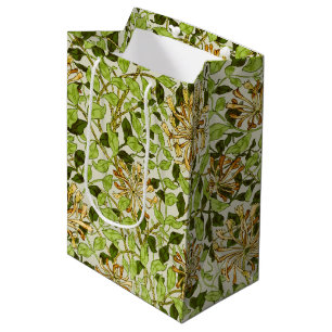 William Morris Green Honeysuckle Floral Wallpaper Medium Gift Bag