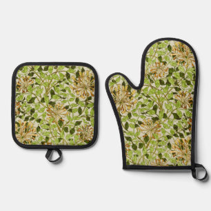 William Morris Green Honeysuckle Floral Wallpaper Oven Mitt & Pot Holder Set