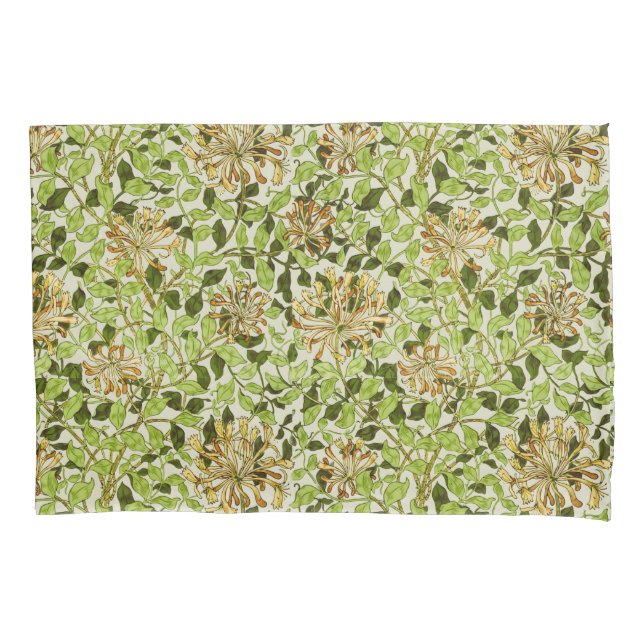 William Morris Green Honeysuckle Floral Wallpaper Pillowcase (Front)