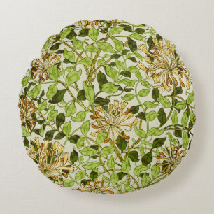 William Morris Green Honeysuckle Floral Wallpaper Round Cushion