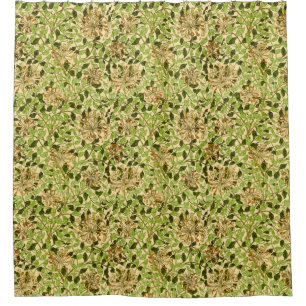 William Morris Green Honeysuckle Floral Wallpaper Shower Curtain