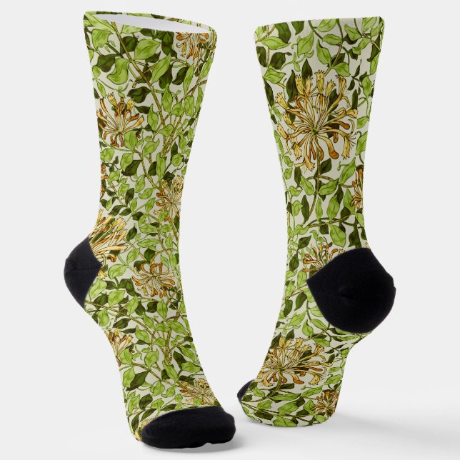 William Morris Green Honeysuckle Floral Wallpaper Socks (Angled)