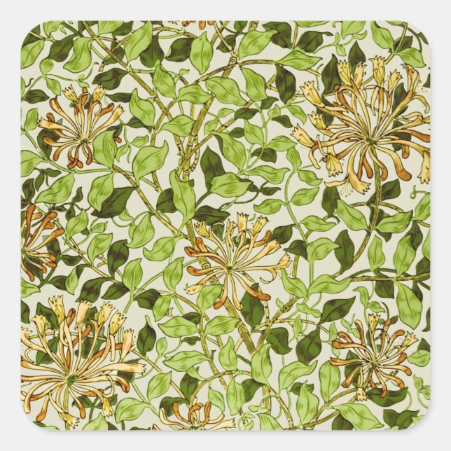 William Morris Green Honeysuckle Floral Wallpaper Square Sticker (Front)