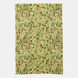 William Morris Green Honeysuckle Floral Wallpaper Tea Towel