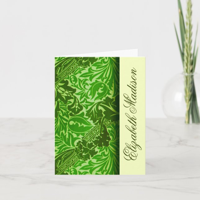 William Morris Green Leaves Personalised Note Card (Front)