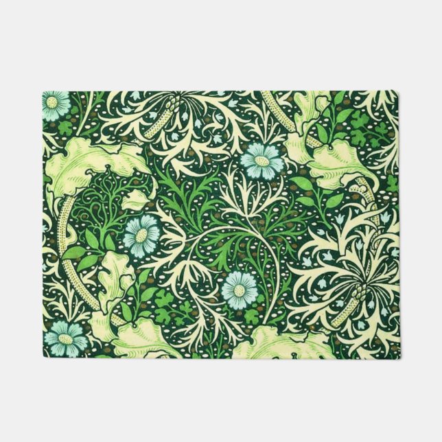 William Morris - Green Seaweed Pattern Doormat (Front)