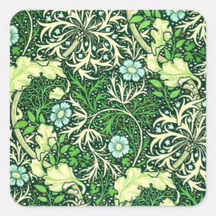 William Morris - Green Seaweed Pattern Square Sticker