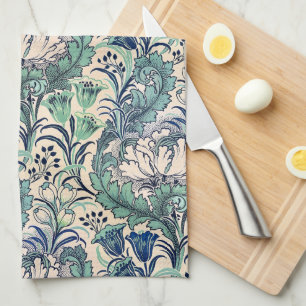 William Morris Green Teal Cream Floral Pattern Tea Towel