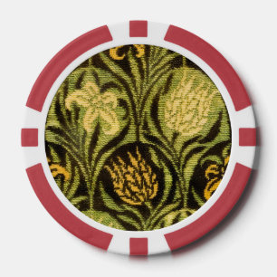 William Morris Green Tulip Lily Wallpaper Poker Chips