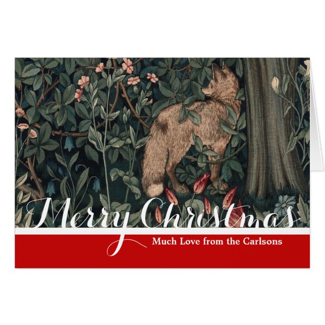 William Morris Greenery Fox Christmas Card (Front Horizontal)