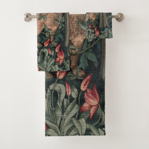 William Morris Greenery Fox Wildlife Art Bath Towel Set