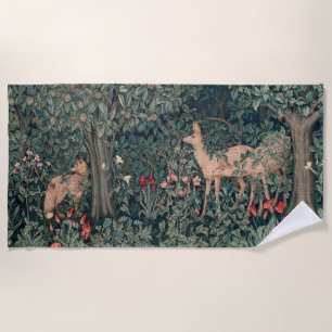 William Morris Greenery Fox Wildlife Art Beach Towel