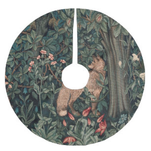 William Morris Greenery Fox Wildlife Art Brushed Polyester Tree Skirt