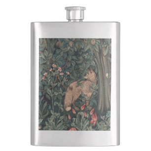 William Morris Greenery Fox Wildlife Art Hip Flask