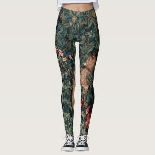 William Morris Greenery Fox Wildlife Art Leggings