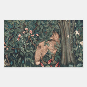 William Morris Greenery Fox Wildlife Art Rectangular Sticker