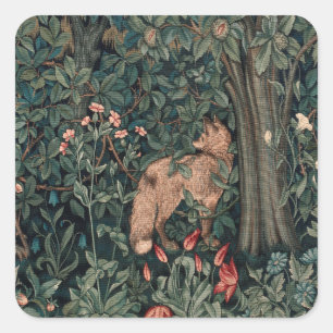 William Morris Greenery Fox Wildlife Art Square Sticker