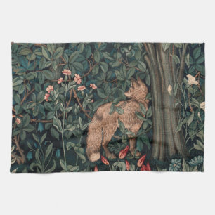 William Morris Greenery Fox Wildlife Art Tea Towel