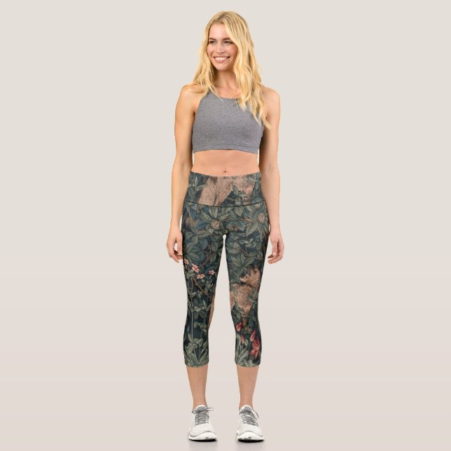 William Morris Greenery Fox Wildlife  Capri Leggings (Front)