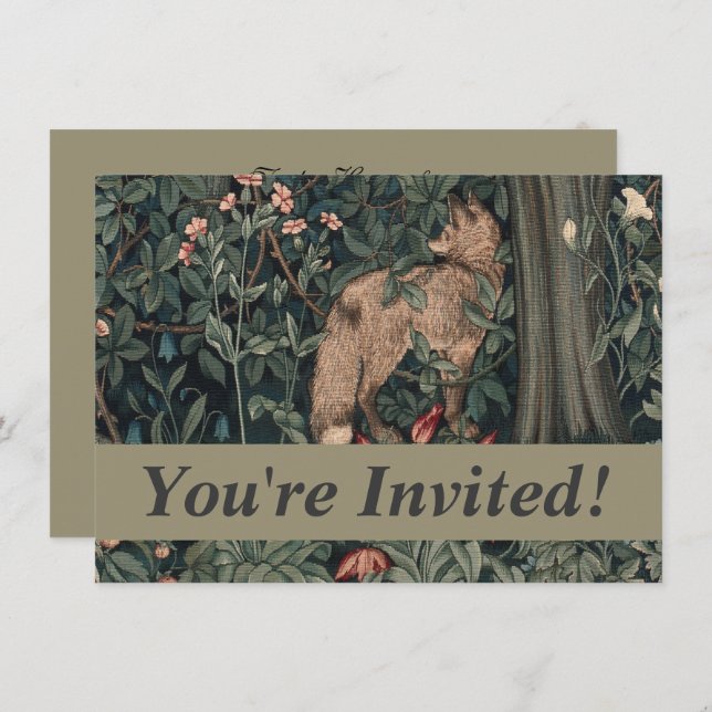 William Morris Greenery Fox Wildlife  Invitation (Front/Back)