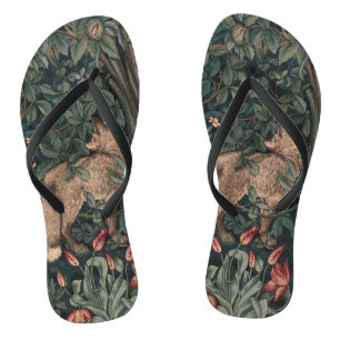 William Morris Greenery Fox Wildlife  Jandals