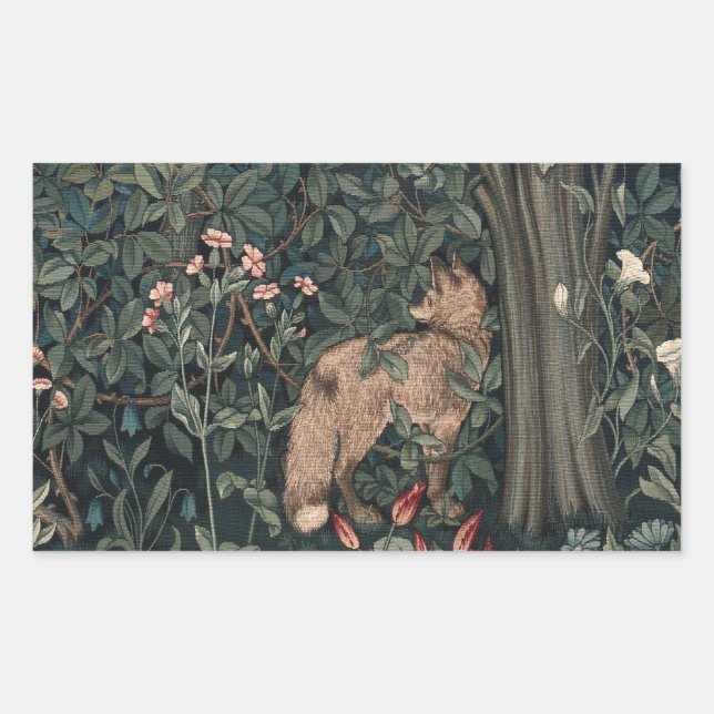 William Morris Greenery Fox Wildlife  Rectangular Sticker (Front)