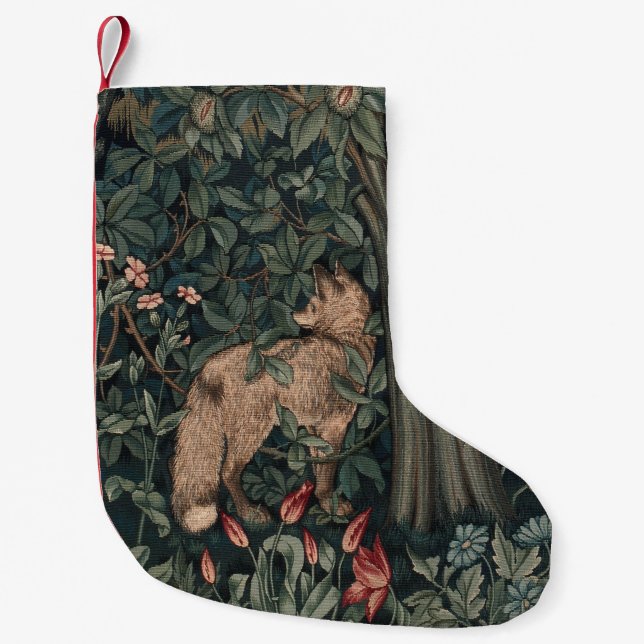William Morris Greenery Fox Wildlife  Small Christmas Stocking (Front)