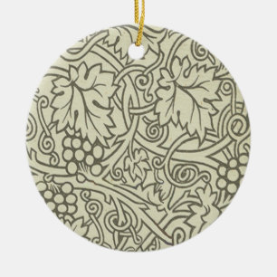 William Morris grey green Grape Vine Pattern Ceramic Tree Decoration