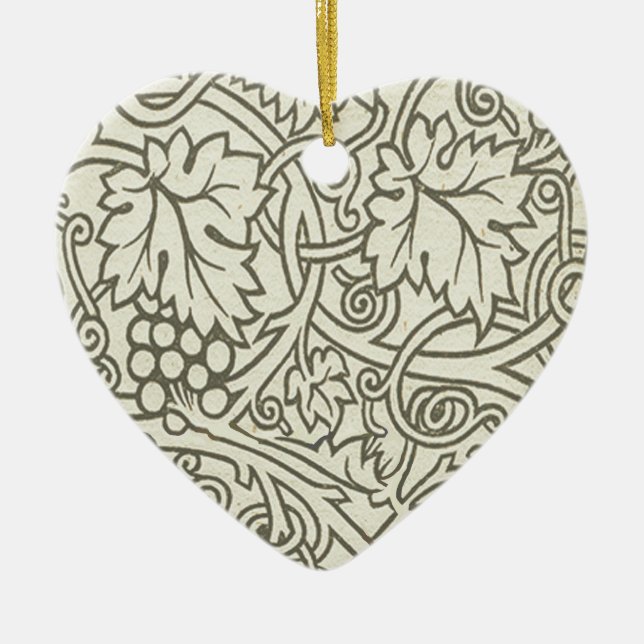 William Morris grey green Grape Vine Pattern Ceramic Tree Decoration (Front)