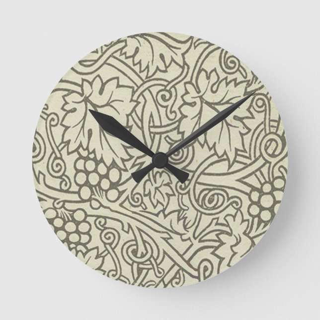 William Morris grey green Grape Vine Pattern Round Clock (Front)