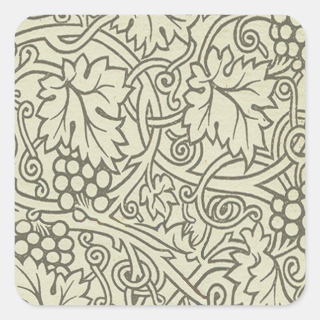 William Morris grey green Grape Vine Pattern Square Sticker (Front)