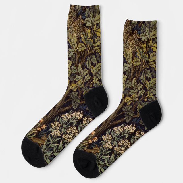 William Morris  Hen Pheasant Bird Tree Botanical Socks (Left)