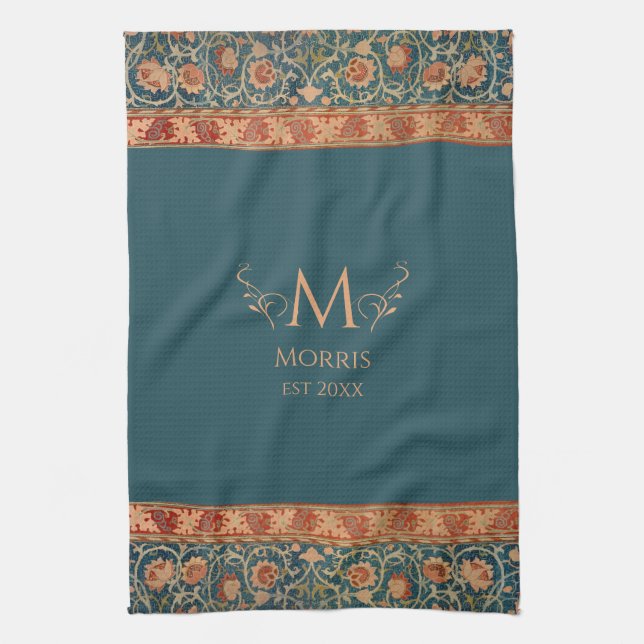 William Morris Holland Park Blue & Red Monogram Tea Towel (Vertical)
