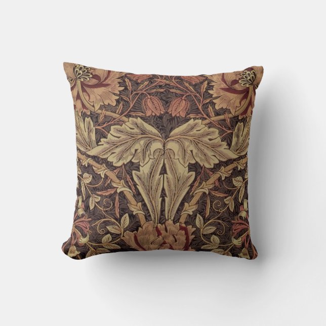 William Morris Honeysuckle Antique Floral Pattern Cushion (Front)