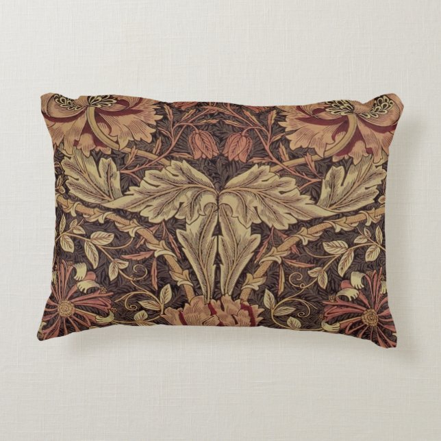 William Morris Honeysuckle Antique Floral Pattern Decorative Cushion (Back)